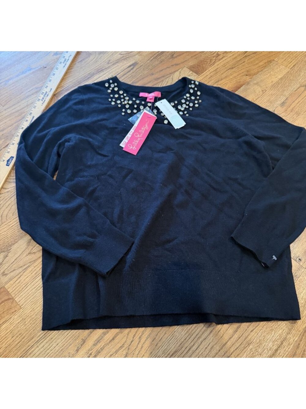 Lilly Pulitzer Womens Black Rhinestone Sweater New XL